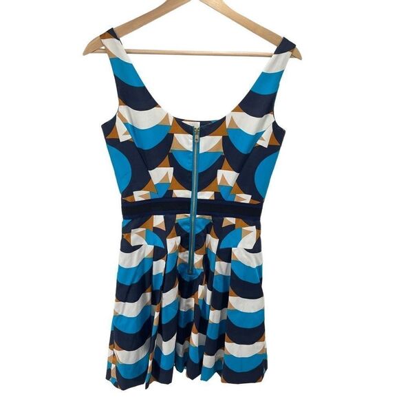Milly Womens Geometric Dress Fit Flare Mini Sleeveless Scoopneck Lined Blue 2 - Picture 2 of 10
